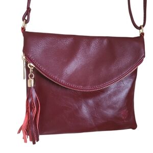 vera pelle italian leather crossbody bag burgundy leather tasseled